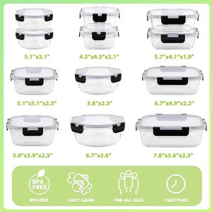 12個入りガラス製食品保存容器、ランチ用ミールプレップ容器、電子レンジ、オーブン、冷凍庫、食洗機対応、BPAフリー - Product Image 2