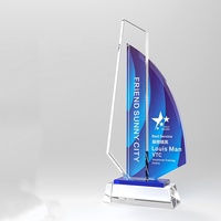 Trophée et récompense personnalisés pour entreprise, en cristal, avec impression couleur, en forme de voilier, en verre cristal