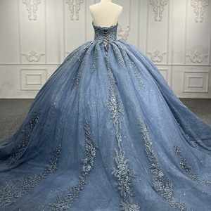 7576 <b>Blue</b> <b>Beading</b> Satin Quinceanera Dress 2024 Lace Applique Natural Waistline Sweet 16 Birthday Party Floor-Length Sweetheart - Product Image 3