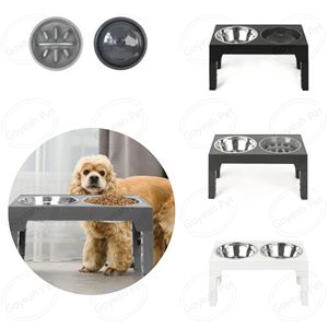 Cuenco doble elevado ajustable para mascotas, soporte para el <span class=keywords><strong>cuello</strong></span>, cuenco antivuelco de acero inoxidable para perros - Product Image 1