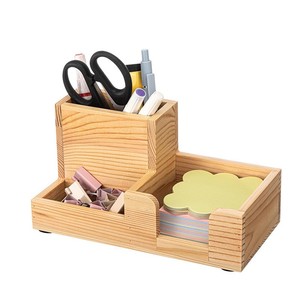 Wooden Stationery Storage Box Multi Compartment <b>Desk</b> Organizer <b>Solid</b> <b>Wood</b> Pen Holder Memo Clip Office Supplies Organizer - Product Image 3
