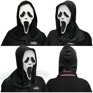 Máscara de Halloween con diseño de cara de fantasma, blanca, aterradora, para disfraz, cosplay, con capucha negra, accesorio de maquillaje para fiestas - Product Image 3