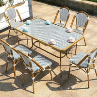 Bambou à la recherche de bistro chaise de salle à manger extérieure café jardin utilisation pour balcon style français en aluminium empilable osier rotin ensemble