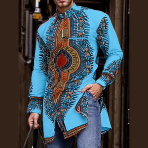 Camisa Transpirable de Poliéster Hecha a Mano con Estampado Tribal <span class=keywords><strong>Africano</strong></span> <span class=keywords><strong>para</strong></span> Hombre, Corte hasta el Tobillo, Bordado Étnico, Patrones Vibrantes - Product Image 4