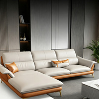 Ensemble de canapés en cuir en forme de L moderne, canapé lounge, canapé d'angle de luxe avec pieds en métal doré pour salon, maison, villa, meubles