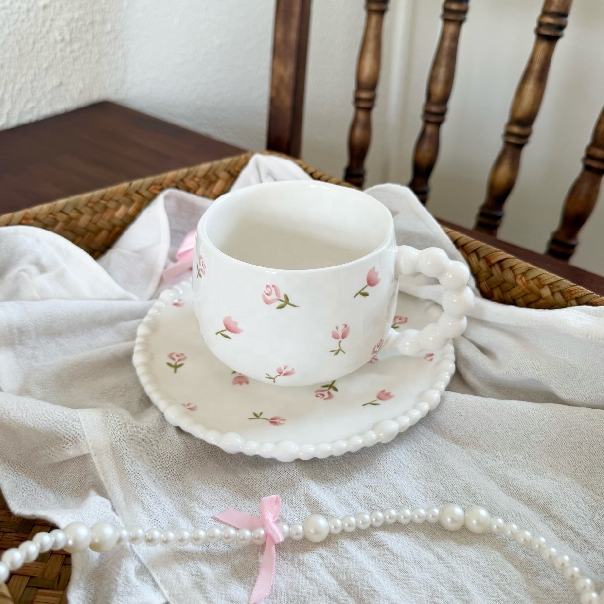 Tasse et soucoupe 320ml tulipes roses