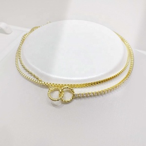 Pulsera de cadena doble de plata 925 OEM, diseño de tenis, con circonitas, chapada en oro de 18k, pulseras de verano para chicas. - Product Image 3