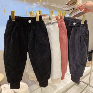 Girls' Corduroy <b>Pants</b> Fleece <b>Lined</b> Thick Winter Cotton Sport <b>Pants</b> Solid Color Long Outerwear Casual Wear - Product Image 2