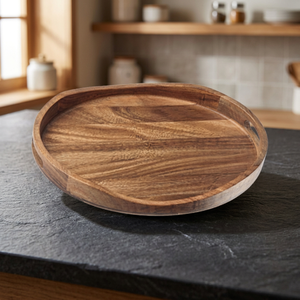 Premium Handmade Mango Wood Oval <b>Round</b> <b>Tray</b> for Dining <b>Table</b> Coffee <b>Table</b> Kitchen Decor Hotel Restaurant Food <b>Trays</b> - Product Image 2