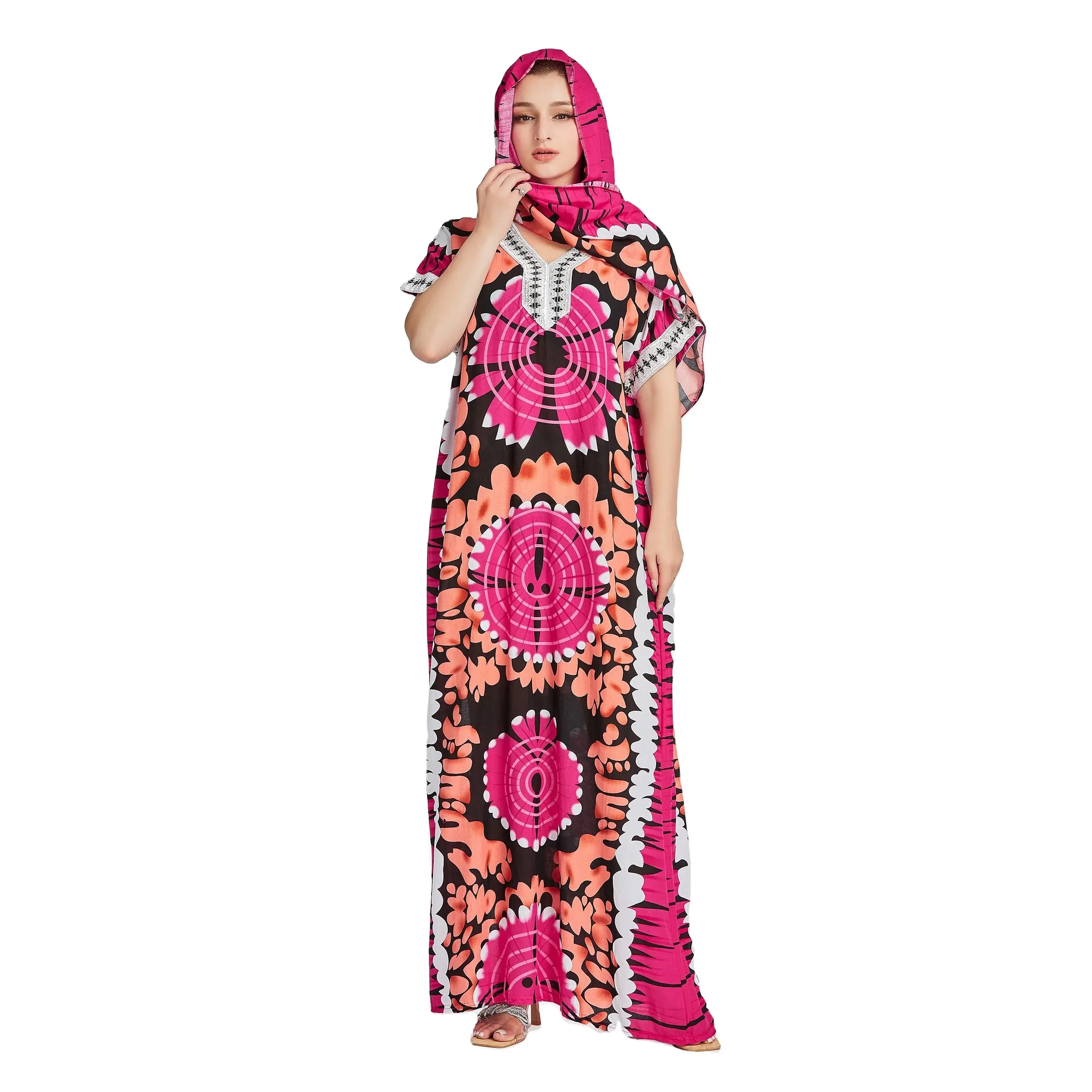 여성 아프리카 우크라이나어 터키 아바야 무슬림 자수 꽃 맥시 의류 드레스 스카프 2023