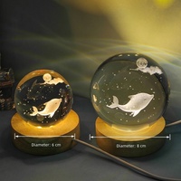 Lampe de nuit en forme de méduse, boule de cristal, gravure laser 3D, lampe de bureau USB, cadeau