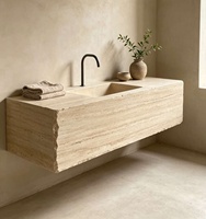 Plan de toilette en travertin naturel sur mesure, mobilier en pierre naturelle pour hôtel, villa, décoration de salle de bain