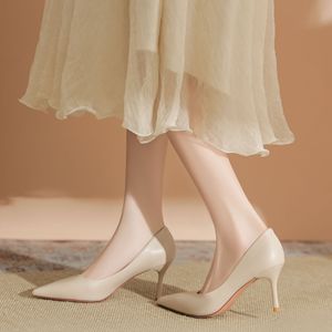 Zapatos de Tacón Alto con Punta en Pico 7888A, Zapatos de Oficina de Cuero Genuino, Tendencia de Moda para Mujer, Color Sólido, Otoño - Product Image 2