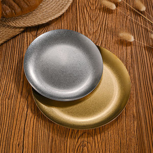 Retro Stainless Steel Round Plate <b>Set</b> Industrial Style Distressed Flat Bottom Shallow Dish For Hotel Coffee <b>Tea</b> Serving Trays - Product Image 2