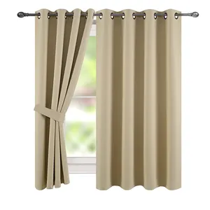 TEXPLUS 2 Pannelli di Colore Solido di Alta Ombreggiatura Gommino Top Blackout Tenda per la Camera Da Letto (Beige, 52Wx63L Pollici)