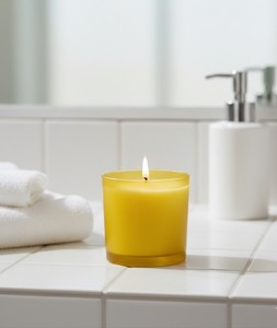 Bougie décorative parfumée en cire de soja de qualité supérieure, pot en verre jaune, écologique, faite à la main pour Ramadan, Noël, parfum personnalisé - Chaleureux - Product Image 2