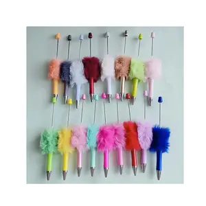 100pcs Mixed Beaded Ballpoint Pen Plush Bead Pens with pom poms Beads for Gift School Office Writing Works Supplies