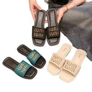Women's Custom Anti-Slip Flat Sandals Metal Decoration Fashion Trend Platform for <b>Slippers</b> Comfortable Hard-Wearing for Summer - Product Image 2