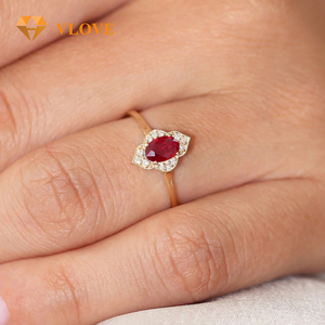 Vlove vàng Nhà sản xuất đồ trang sức đương đại Vòng Kim Cương Nhẫn 14K Victorian kim cương tự nhiên <span class=keywords><strong>Ruby</strong></span> Nhẫn - Product Image 5