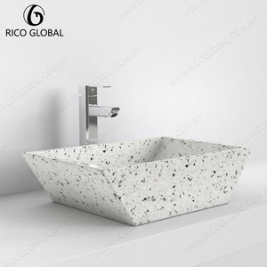 Vente en gros OEM Lavabo de salle de bain moderne rond/rectangulaire en terrazzo, finition mate, ovale, en béton et marbre, pour projets de lavabo DS-1052A - Product Image 5