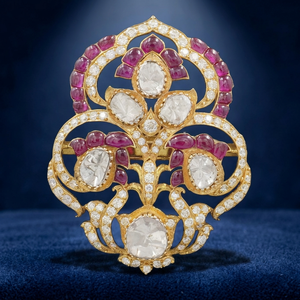 Anillo de Diamantes de Oro de 14K Estilo Vintage con Gemas Rojas, Joyería Fina para Mujer, Diseño Floral Atemporal, Anillo de Alta Demanda - Product Image 1
