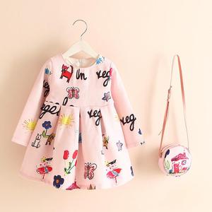 Fiore di porcellana 16 Colors Abbigliamento Per Bambini Graffiti Bambini Abiti Casual Ragazze Del Manicotto Lungo Abito Con Il Sacchetto - Product Image 6