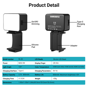 2個入り ポケット3 マグネット式ミニLEDライトアクセサリー 2800-6500K 調節可能 フィルビデオライト コールドシュー フィルライト DJIカメラ用 - Product Image 3