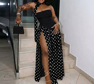 วิวิบลุค J26DS142 ชุดเดรสฤดูร้อนผู้หญิงเซ็กซี่สายเดี่ยวริบบิ้นลายจุดพิมพ์ลายเย็บปะติดปะต่อกันแม็กซี่สลิตชุดราตรีวันเกิด - Product Image 2