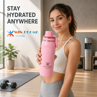 Bouteille d'eau en acier inoxydable à double paroi isolée sous vide avec logo personnalisé, 32 oz, gourde de sport pour la salle de sport avec poignée, anti-fuite