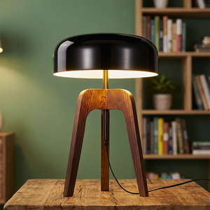 Lampe de table décorative en bois massif de style nordique rustique, LED, lumière blanche chaude, abat-jour en métal sans abat-jour, E26/E27, CRI80, salon, chambre à coucher - Product Image 2