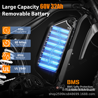 Moto tout-terrain électrique, vélo électrique 60V 32Ah 3000W, vélo électrique à batterie lithium, moto tout-terrain électrique