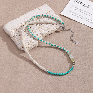 Collier en perles <span class=keywords><strong>de</strong></span> <span class=keywords><strong>pierre</strong></span> naturelle fait main DIY en gros, <span class=keywords><strong>pierre</strong></span> <span class=keywords><strong>de</strong></span> <span class=keywords><strong>lave</strong></span> + turquoise, collier assemblé en acier inoxydable pour l'été - Product Image 4