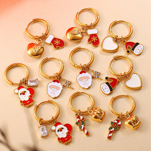 Boucles d'oreilles pendantes style Noël, plaquées or 18 carats, en alliage de zinc, design de dessin animé, pour femme, cadeau - Product Image 2