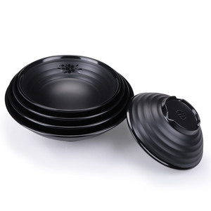 Juego de tazones negros mate impresos, apilables, estilo japonés, para uso doméstico, diseño de color sólido - Product Image 5