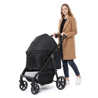 Poussette pliable réglable à 4 roues, imperméable et coupe-vent pour animaux de compagnie (chats et chiens), capacité 30 kg, compatible toutes saisons, pour promenades en voiture