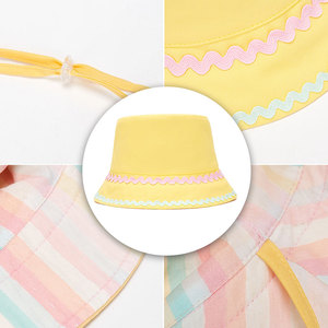 Venta al por mayor niños algodón verano al aire libre a prueba de viento cuerda cubo sombrero pescador sombrero - Product Image 4