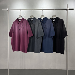 เสื้อโปโลแขนสั้นผู้ชายทรงโอเวอร์ไซส์ สีพื้น ผ้าฝ้ายระบายอากาศ ทรงลำลอง ความยาวปกติ ดีไซน์ผ้าถักเจอร์ซีย์ - Product Image 1