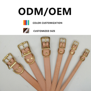 Collier pour chien en cuir pleine fleur tanné végétal, bords polis à la main avec ferrures en laiton massif, collier de luxe réglable pour animaux de compagnie - Product Image 2