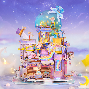 Tonecheer Star Workshop - Maison de poupée musicale à transmission mécanique LED activée par le toucher, <span class=keywords><strong>puzzle</strong></span> 3D en bois pour boutique de jouets - Product Image 1