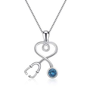 Venta de fábrica joyería 925 plata esterlina piedra natal cristal estetoscopio enfermera collar - Product Image 1