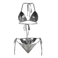 Xuanlang Nouveau 3 couleurs Femmes Nouveau Holographique String Maillot De Bain Fille Brillant Or String Micro Bikini Maillots De Bain C5402 #