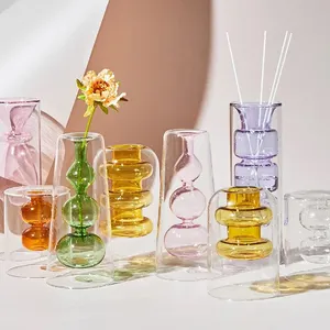 Stylish bubble double wall modern unique quirky abstract colored transparent glass flower bud vase for living room desktop