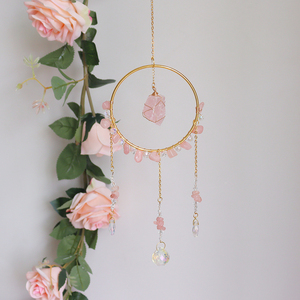 Attrape-soleil en pierres naturelles, prismes et cristaux suspendus : Améthyste, Quartz Rose - Product Image 4