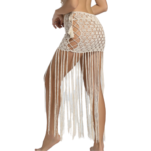 Falda de playa de una pieza con estampado animal a rayas, cintura alta ajustable y borde con borlas, disponible en 5 colores. - Product Image 2