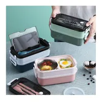 Boîte à Bento Passable au Micro-Ondes, Récipient Alimentaire Rectangulaire Divisé à Trois Grilles avec Vaisselle en Acier Inoxydable ou PP