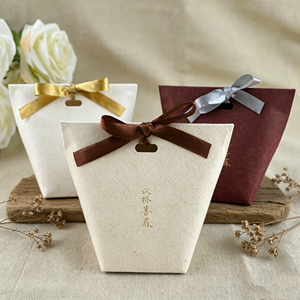Custom Sustainable Tapered Shape Gift <b>Packaging</b> Bags Eco‑friendly Kraft Paper Material Satin Ribbon Bow Closure For Wedding - Product Image 4