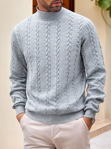 Bán buôn thời trang chất lượng cao rắn màu đan cao cổ Áo len mỏng Áo thun nam dày mùa xuân áo len giản dị - Product Image 5