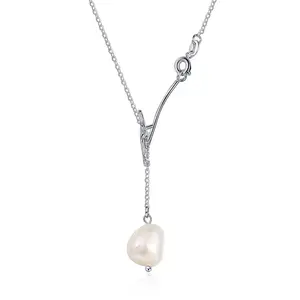 树枝项链巴洛克玻璃塑料珍珠女个性不锈钢DIYLOGO短锁骨链
