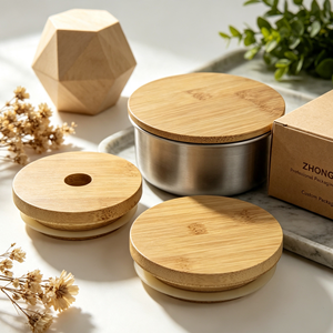 Custom Metal Food Storage <b>Container</b> With <b>Bamboo</b> Lid And Silicone Gasket For Coffee Tea Sugar Spice Kitchen Storage - Product Image 3