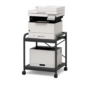 حامل طابعة JH-Mech بعجلات سهل التجميع بعمق 20 بوصة ورف قابل لتعديل الارتفاع من طبقتين تحت المكتب مصنوع من الفولاذ - Product Image 1